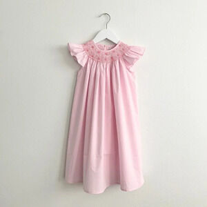 NWT Pretty in Pink Girls Embroidered Smocked Bishop Dress Rosettes & Pearls 12M